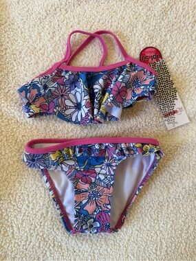 Kensie Girls Floral Bikini in Pink, Blue & Yellow 12-18 month new!
